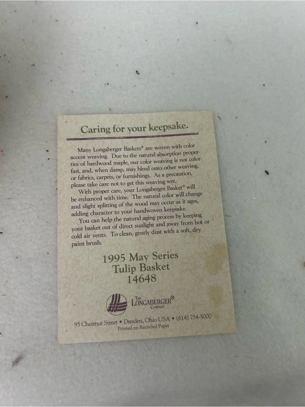 Longaberger care card